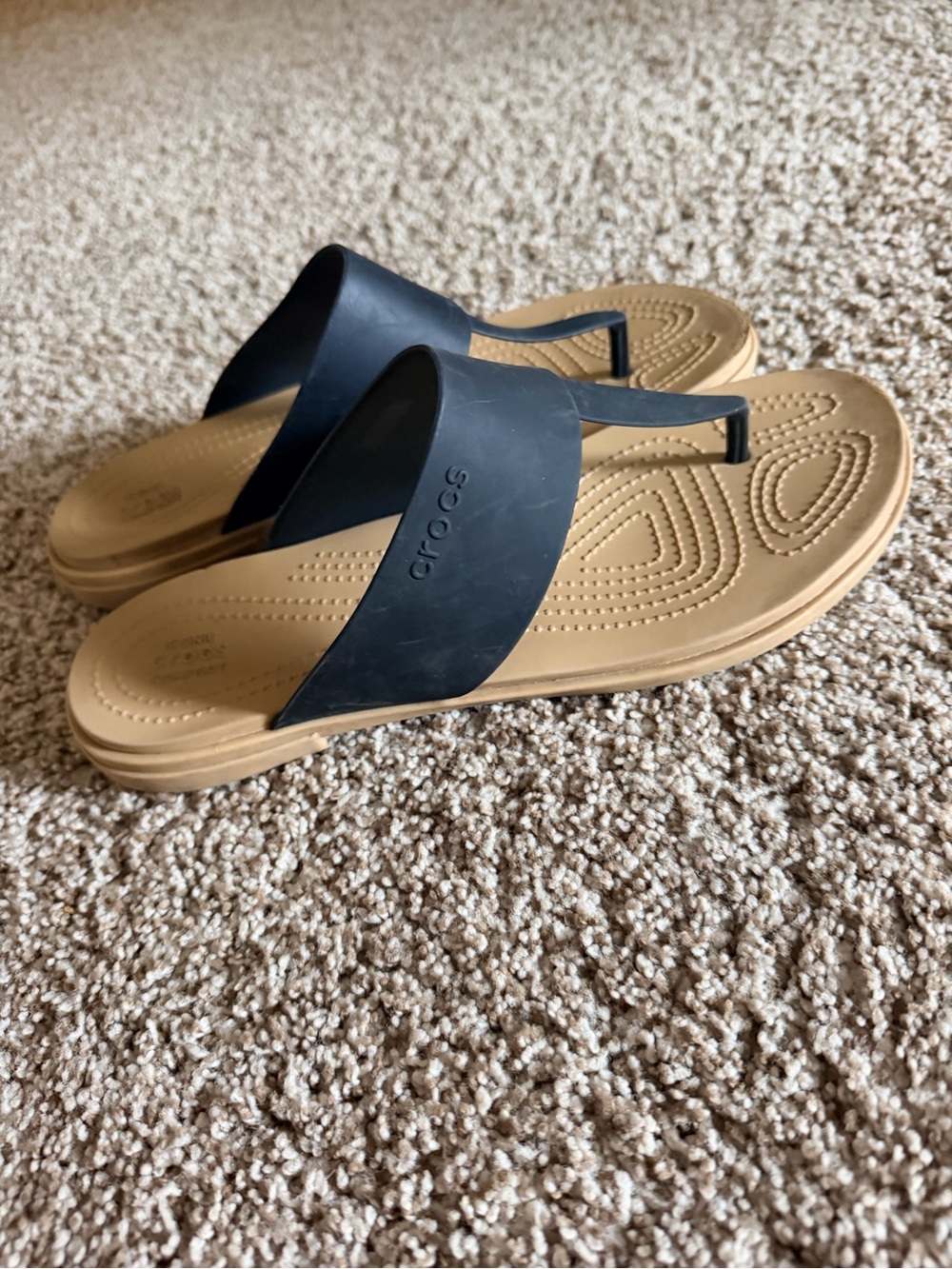 CROCS Black Strap with Tan Footbed Slide Sandals